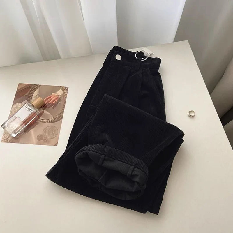 Trendy High Waist Corduroy Pants