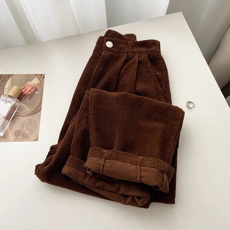 Trendy High Waist Corduroy Pants