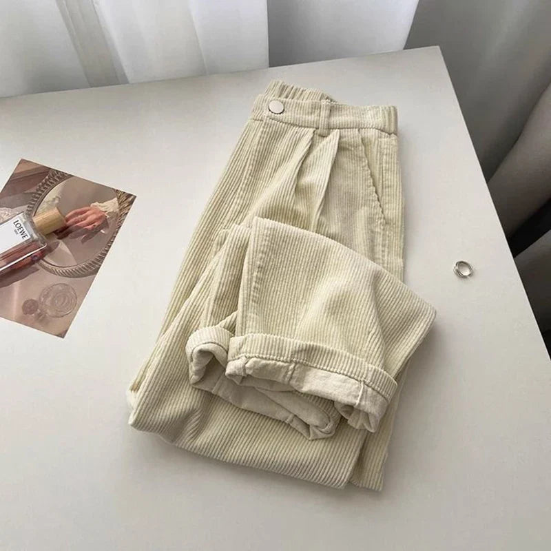 Trendy High Waist Corduroy Pants