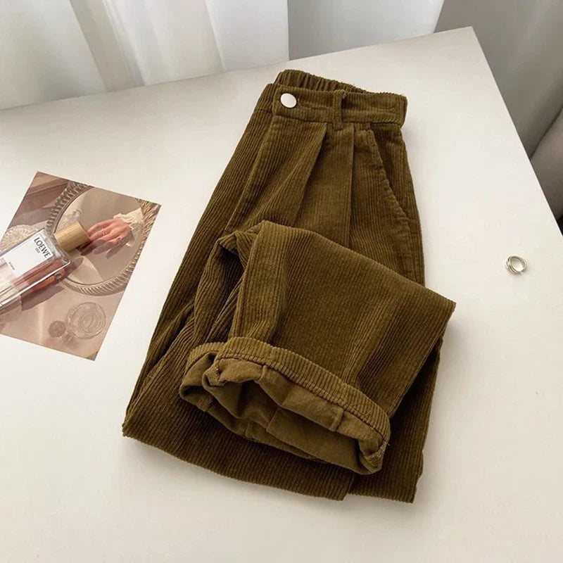 Trendy High Waist Corduroy Pants