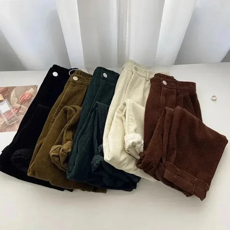 Trendy High Waist Corduroy Pants