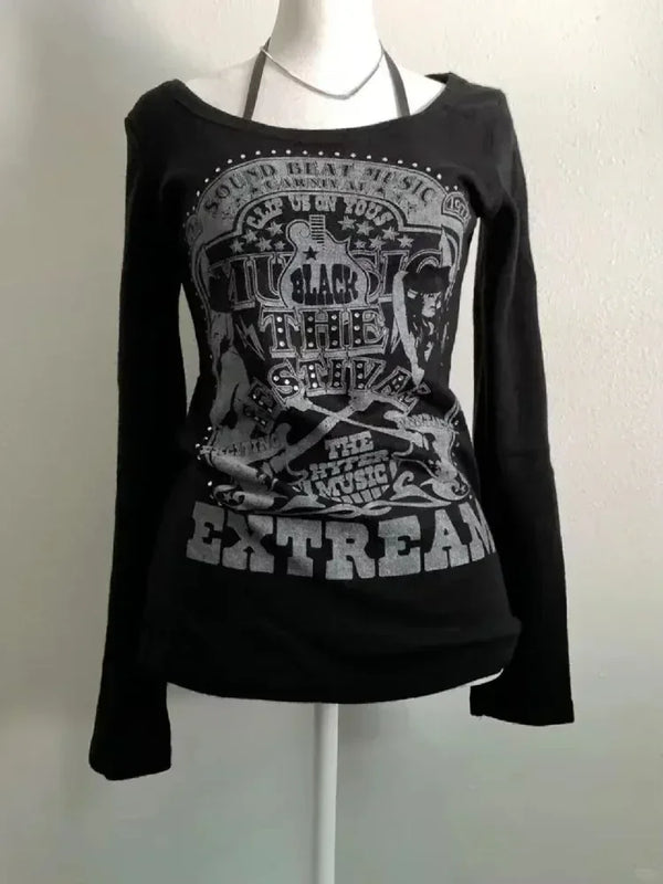 Vintage Gothic Black Long Sleeve Top